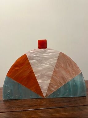 Acrylic Semi Circle Clutch in Orange, Teal Pink & Pearl